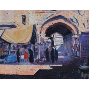 Ghulam Mustafa, Red Gate Near Wazir Khan Mosque, 24 x 30 Inch, Oil on Canvas, Cityscape Painting, AC-GLM-025